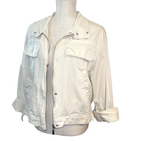 Treasure & Bond Stand Collar Cotton Twill Jacket Cream Size Medium - Picture 2 of 11